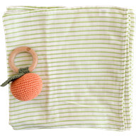Green Stripe Baby Swaddle and Teether Set, Orange