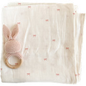 Bow Baby Swaddle and Teether Set, Pink Bunny
