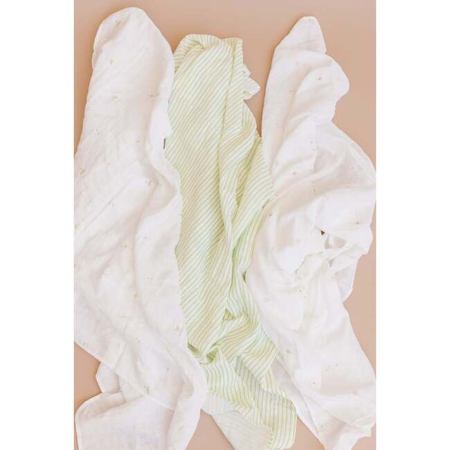 Green Stripe Baby Swaddle and Lovey Set, Flower - Mixed Gift Set - 3
