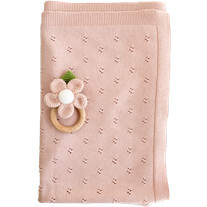 Blush Pique Baby Blanket Pink Flower Rattle Gift Set