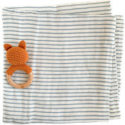Blue Stripe Baby Swaddle and Teether Set, Fox