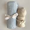Blue Stripe Baby Swaddle and Lovey Set, Cream Bear - Mixed Gift Set - 2