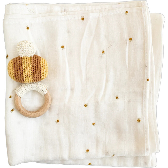 Bee Baby Swaddle and Teether Set, Bee