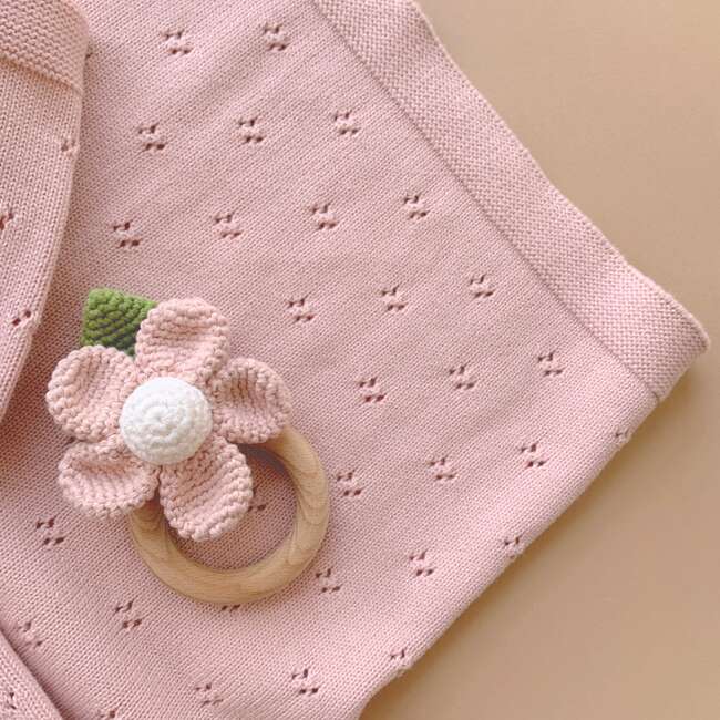 Blush Pique Baby Blanket Pink Flower Rattle Gift Set - Mixed Gift Set - 5