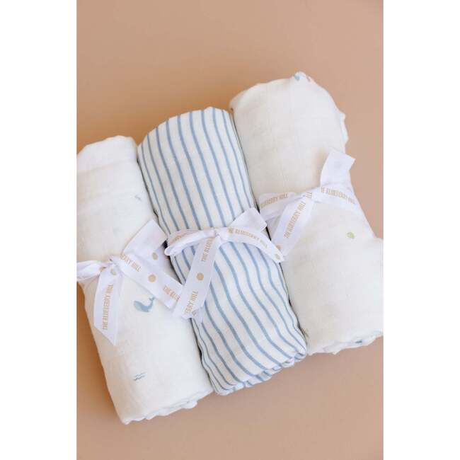 Baby Swaddle Plush Toy Set, Blue Stripe Henry Beekeeper Bear - Mixed Gift Set - 3