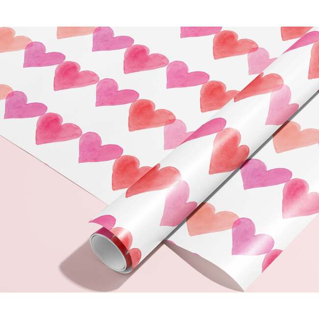Pink Watercolor Hearts Gift Wrap - Party - 2