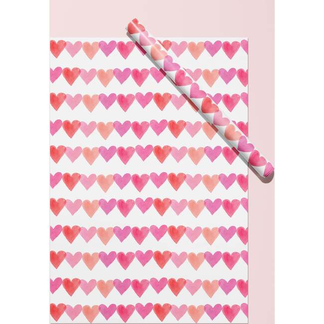 Pink Watercolor Hearts Gift Wrap - Party - 3