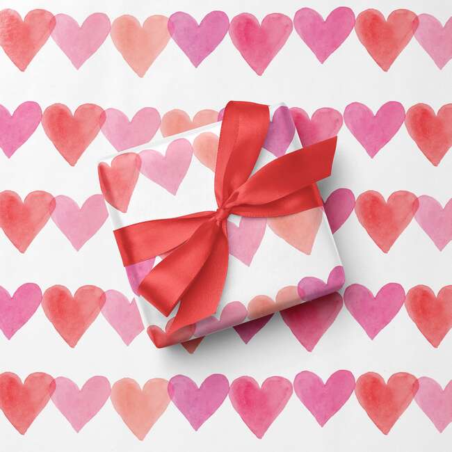 Pink Watercolor Hearts Gift Wrap - Party - 4