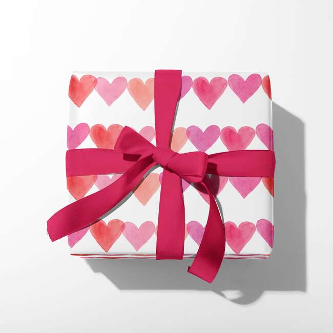 Pink Watercolor Hearts Gift Wrap - Party - 5