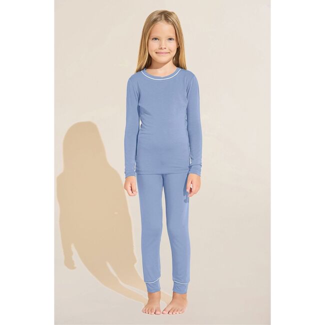 Kids TENCEL Modal Unisex Long PJ Set, WEDGEWOOD BLUE/IVORY