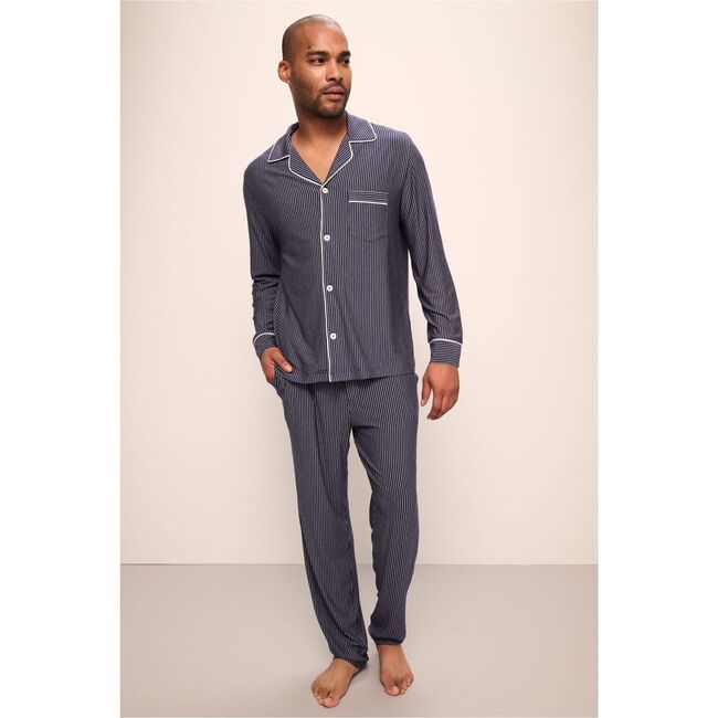 William Printed TENCEL Modal Long PJ Set, DUO STRIPES TRUE NAVY/IVORY