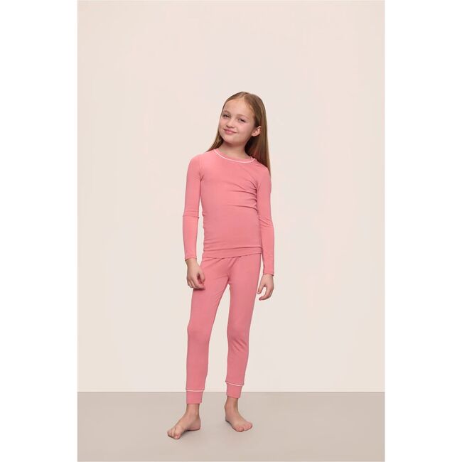 Kids TENCEL Modal Unisex Long PJ Set, SUNKISSED CORAL/IVORY