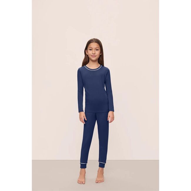 Kids TENCEL Modal Unisex Long PJ Set, NAVY/IVORY