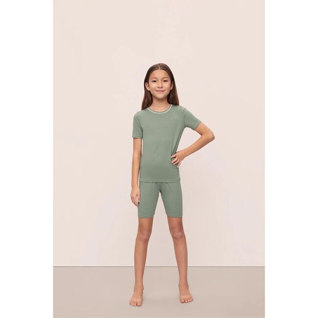 Kids TENCEL Modal Unisex Short PJ Set, EUCALYPTUS/IVORY - Pajamas - 2