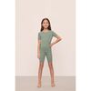Kids TENCEL Modal Unisex Short PJ Set, EUCALYPTUS/IVORY - Pajamas - 2