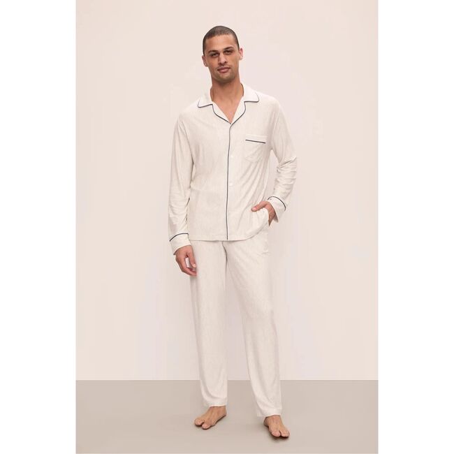 William Printed TENCEL Modal Long PJ Set, HERITAGE STRIPE LT HEATHER GREY/PEPPERCORN