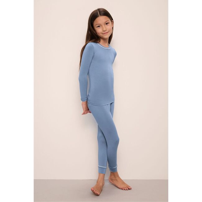 Kids TENCEL Modal Unisex Long PJ Set, WEDGEWOOD BLUE/IVORY - Pajamas - 3
