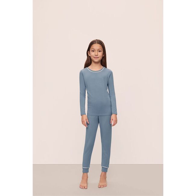 Kids TENCEL Modal Unisex Long PJ Set, FADED DENIM/IVORY