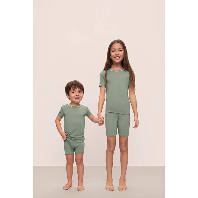 Kids TENCEL Modal Unisex Short PJ Set, EUCALYPTUS/IVORY - Pajamas - 3