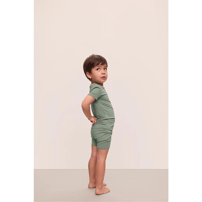 Kids TENCEL Modal Unisex Short PJ Set, EUCALYPTUS/IVORY - Pajamas - 5