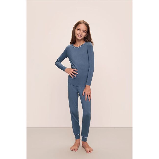 Kids TENCEL Modal Unisex Long PJ Set, COASTAL BLUE/ICE BLUE - Pajamas - 2