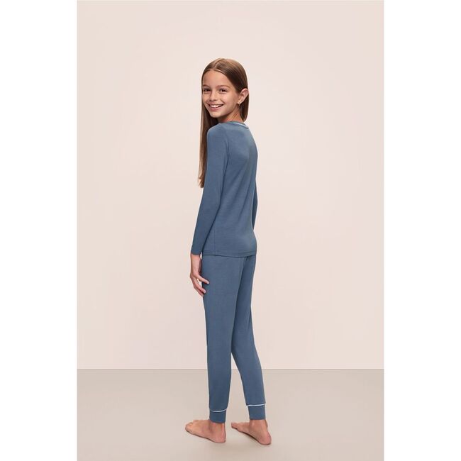 Kids TENCEL Modal Unisex Long PJ Set, COASTAL BLUE/ICE BLUE - Pajamas - 3