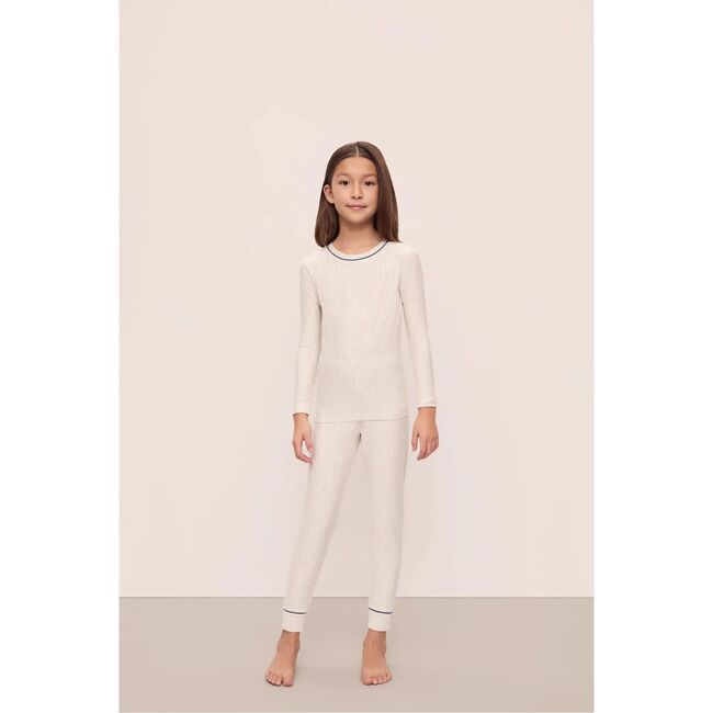 Kids Printed TENCEL Modal Unisex Long PJ Set, HERITAGE STRIPE LIGHT HEATHER GREY/PEPPERCORN