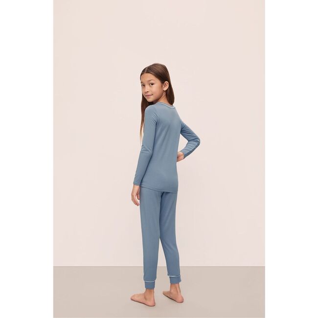 Kids TENCEL Modal Unisex Long PJ Set, FADED DENIM/IVORY - Pajamas - 3