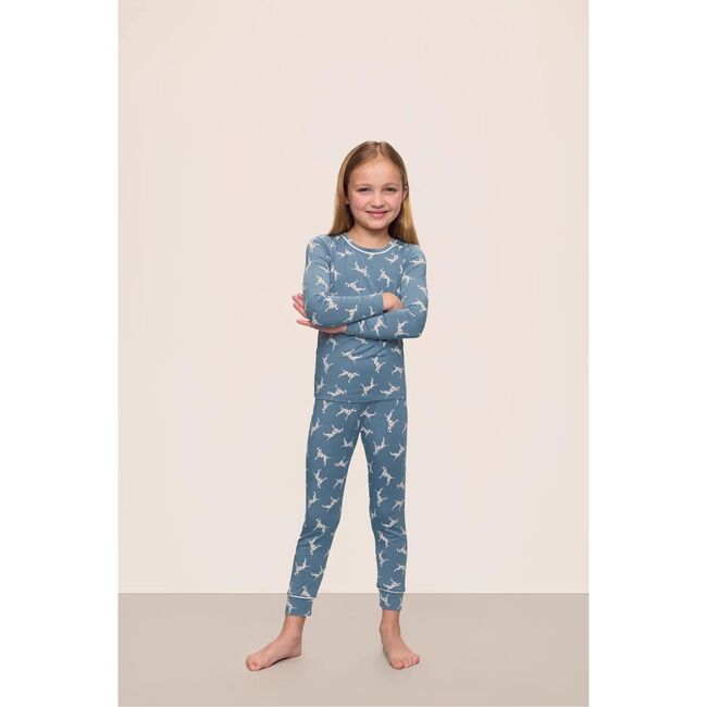 Kids Printed TENCEL Modal Unisex Long PJ Set, DALAMATIAN FADED DENIM/IVORY