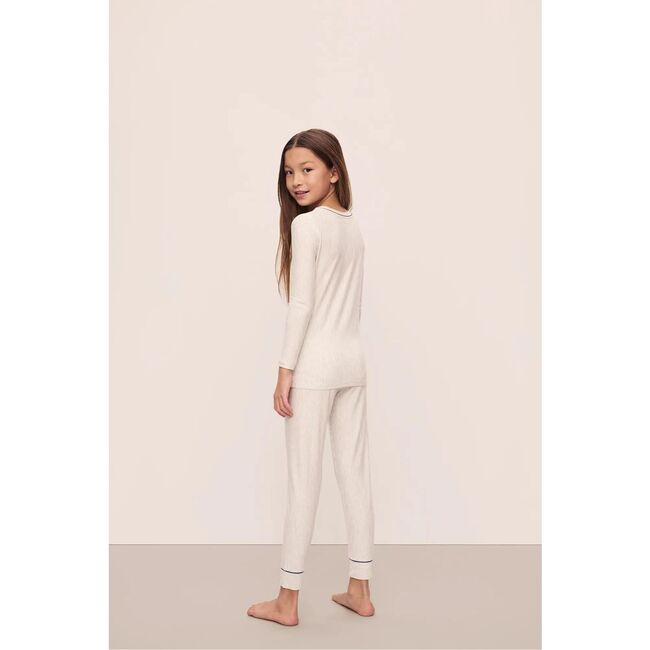 Kids Printed TENCEL Modal Unisex Long PJ Set, HERITAGE STRIPE LIGHT HEATHER GREY/PEPPERCORN - Pajamas - 3