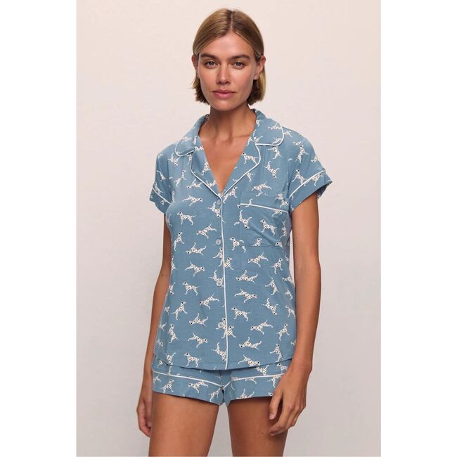 Gisele Printed TENCEL Modal Shortie Short PJ Set, DALAMATIAN FADED DENIM/IVORY