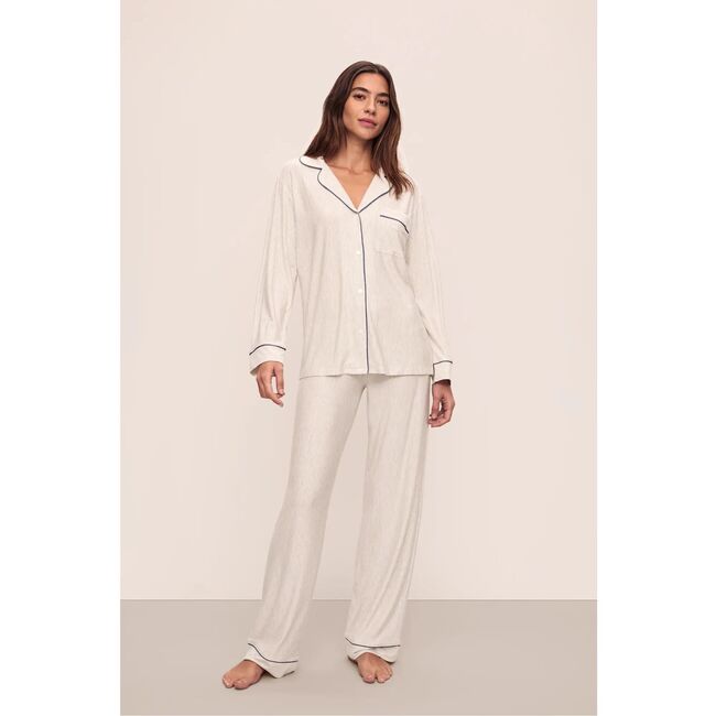 Gisele Printed TENCEL Modal Long PJ Set, HERITAGE STRIPE LT HEATHER GREY/PEPPERCORN