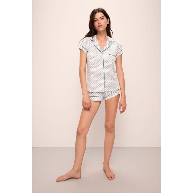 Gisele Printed TENCEL Modal Shortie Short PJ Set, PETITE BATIK IVORY/DENIM BLUE - Pajamas - 3