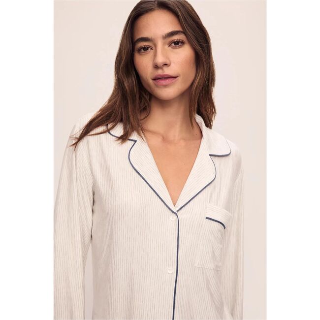 Gisele Printed TENCEL Modal Long PJ Set, HERITAGE STRIPE LT HEATHER GREY/PEPPERCORN - Pajamas - 3