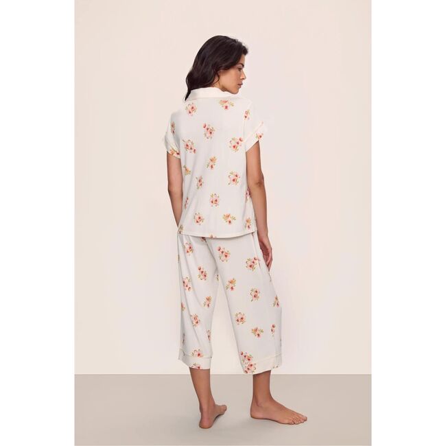Gisele Printed TENCEL Modal Short Sleeve Cropped PJ Set, FLORAL BLOOM IVORY/VANILLA CREAM - Pajamas - 3