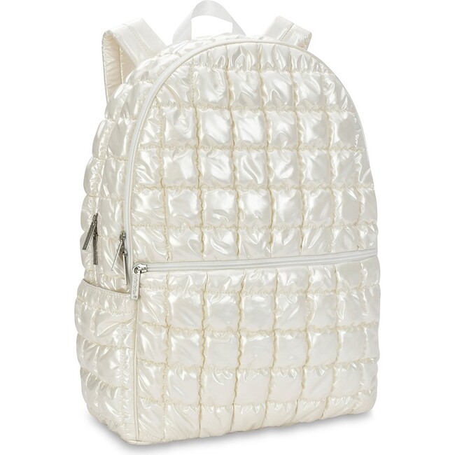 Pearl White Shiny Puffer Backpack - Backpacks - 2