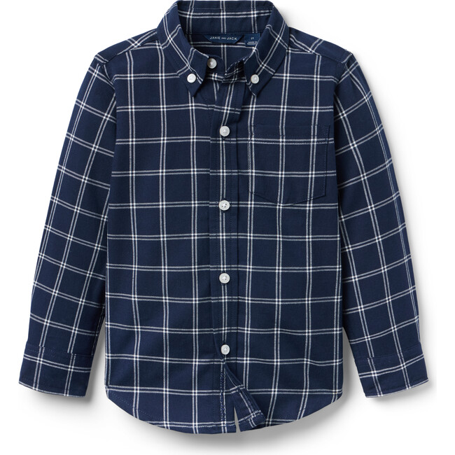 Tattersall Flannel Shirt, Blue - Button Downs - 1