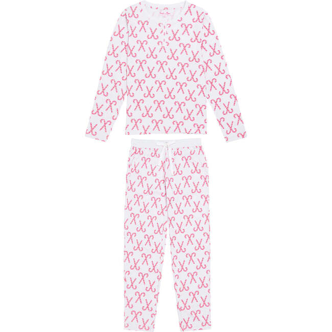 Women's Candy Cane Pajama Shirt and Pant Set, Red