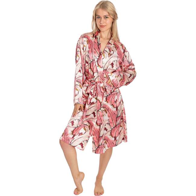Women's Silk Banana Leaf Robe, Pink - Robes - 2