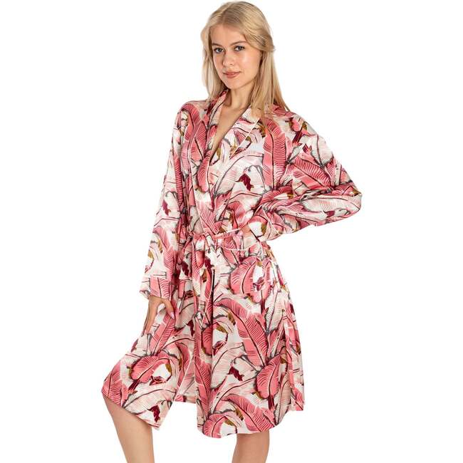 Women's Silk Banana Leaf Robe, Pink - Robes - 4