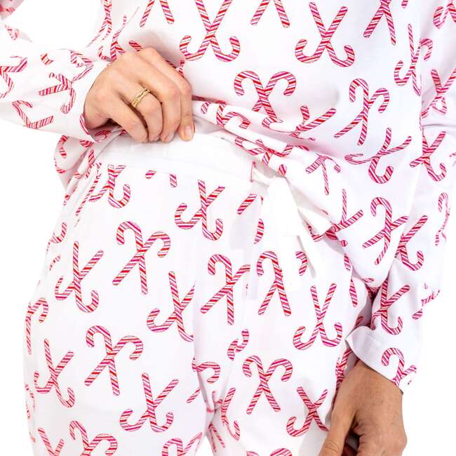 Women's Candy Cane Pajama Shirt and Pant Set, Red - Pajamas - 3