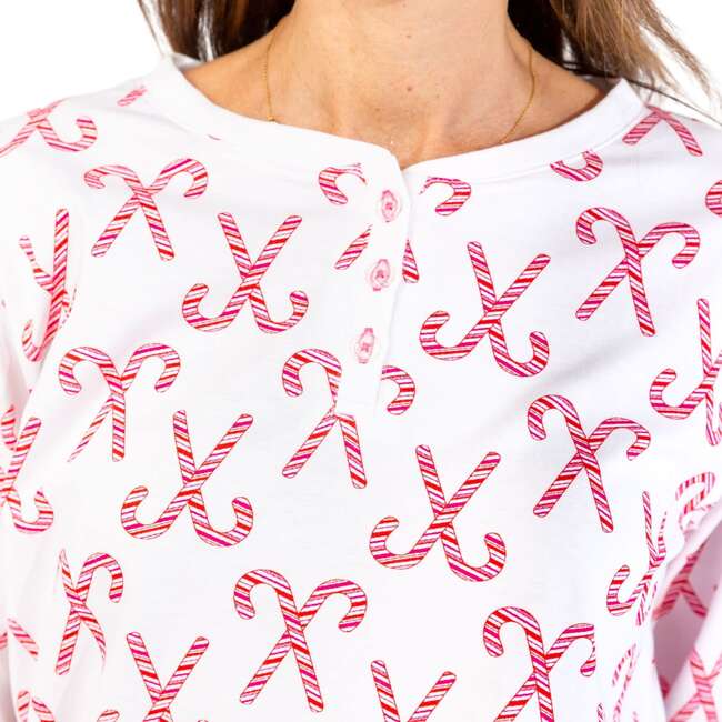 Women's Candy Cane Pajama Shirt and Pant Set, Red - Pajamas - 4