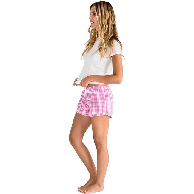 Women's Hepburn Gingham Pink Boxer Shorts - Pajamas - 4
