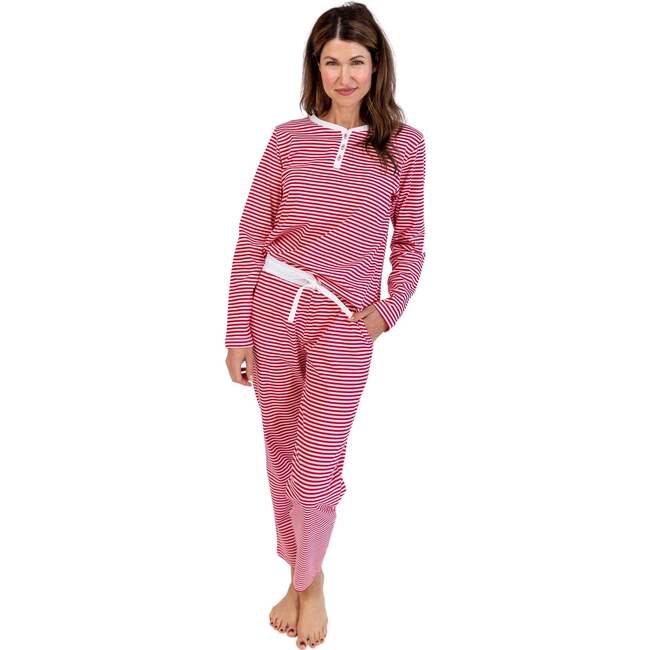 Women's Red Stripe Jersey Long PJ Set - Pajamas - 2