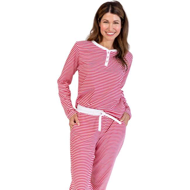 Women's Red Stripe Jersey Long PJ Set - Pajamas - 3