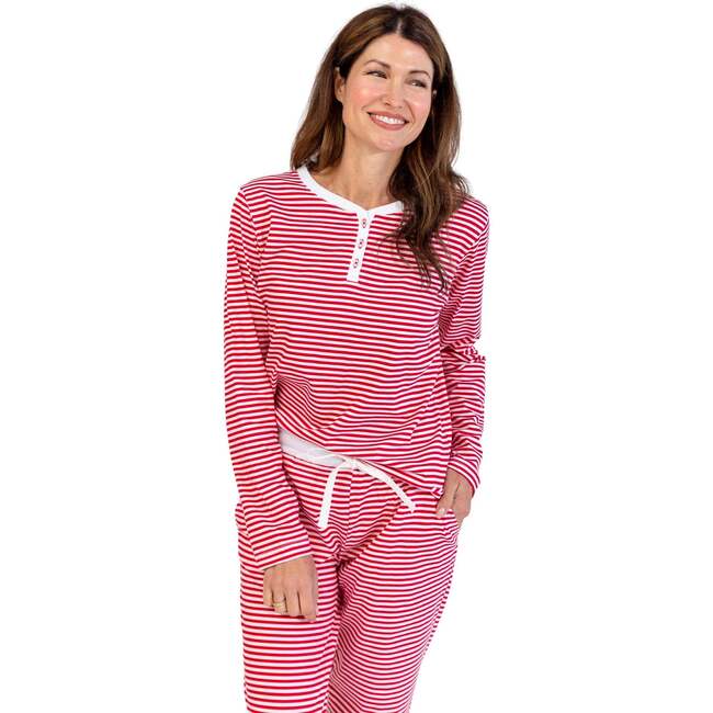 Women's Red Stripe Jersey Long PJ Set - Pajamas - 4