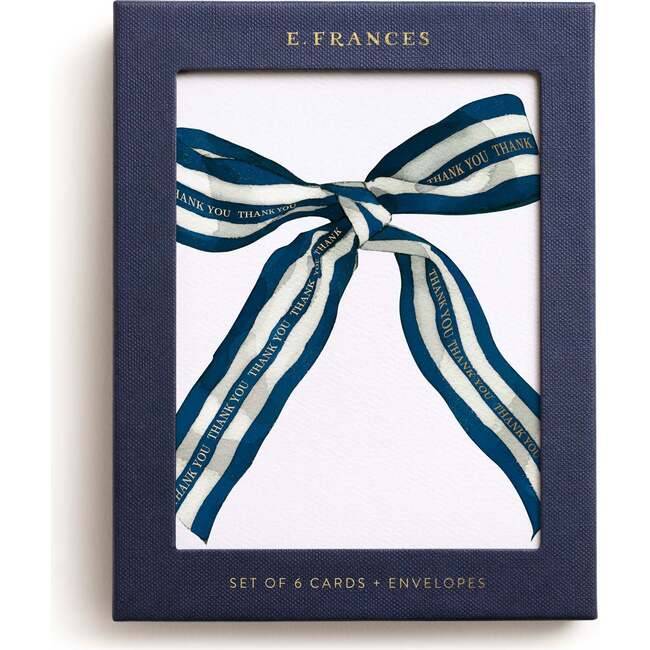 Boxed Set of 6, Big Navy Striped Bow Thank You