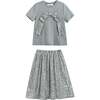 Sequin Bow T-shirt & Skirt Set, Silver - Mixed Apparel Set - 1 - thumbnail