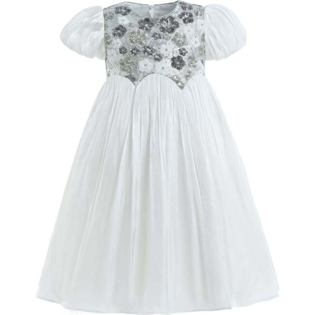 Sequin Floral Bodice Dress, White