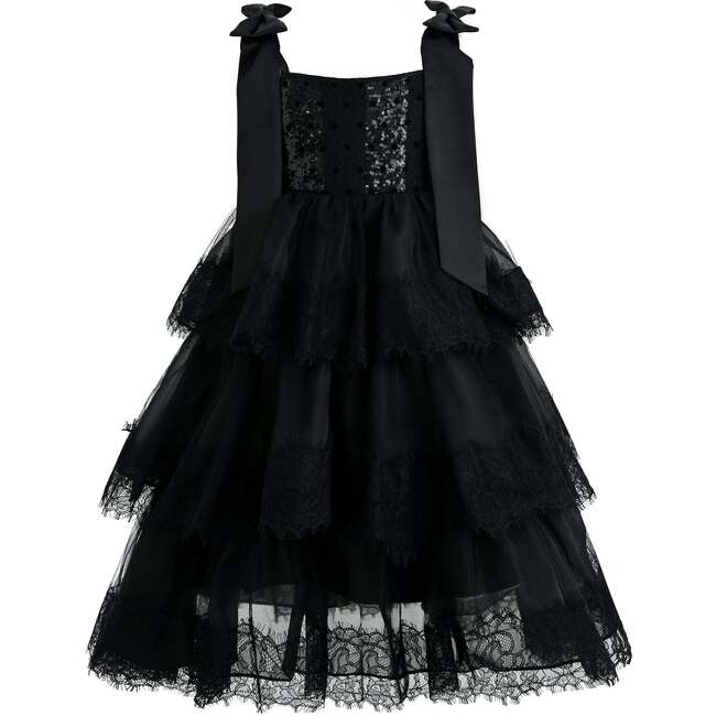 Ruffle Sleeveless Bow Dress, Black